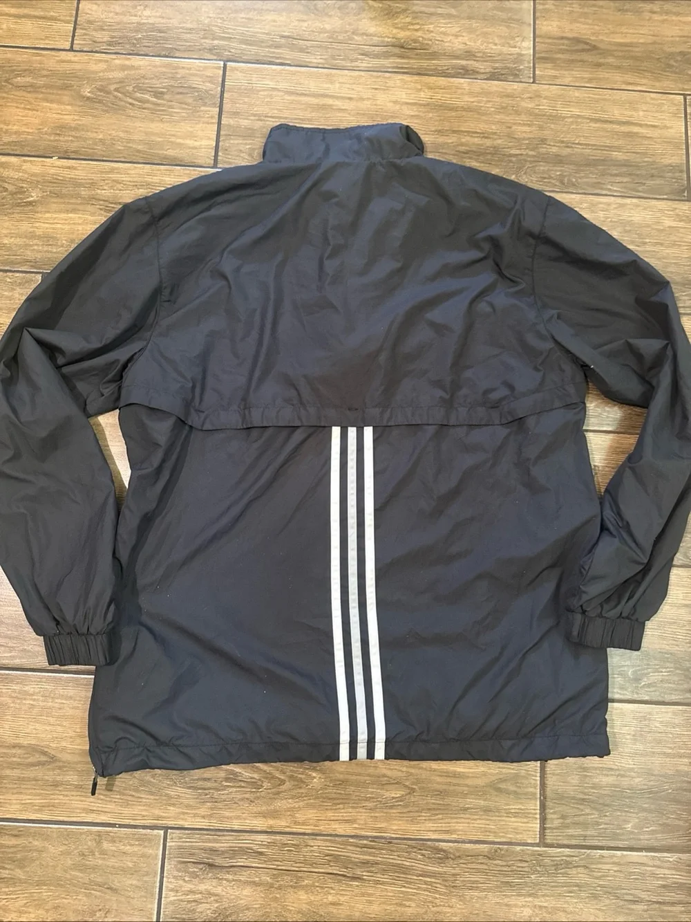 Y2K Adidas black windbreaker jacket with white stripes on back Size Small
